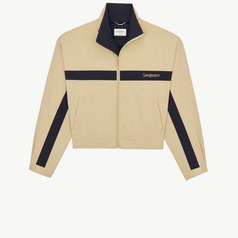 Saint Laurent new season Beige- dark navy  Zip-Up windbreaker / bomber  Jacket